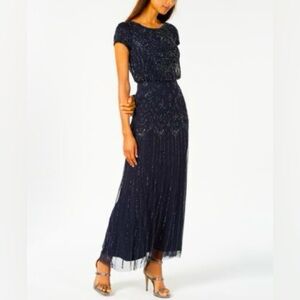 Navy floor length beaded Adrianna Papell dress